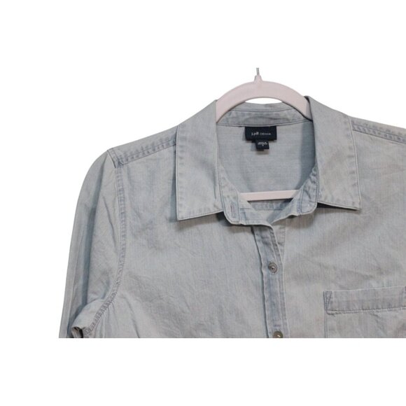 J Jill Button Up Blouse Size Small Chambray Denim Oversized Relaxed 100% Cotton - Picture 4 of 11